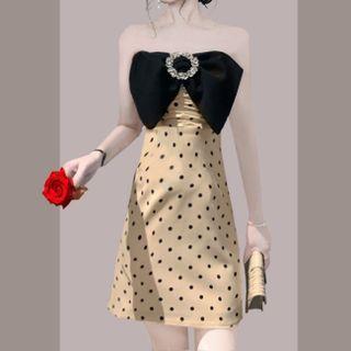 Strapless Dotted A-line Mini Dress