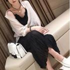 Set: Plain Blouse + Spaghetti Strap Midi Shift Dress