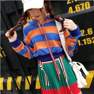 Set: Striped Hoodie + High Waist Pleated Skirt