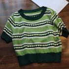 Short-sleeve Color Block Striped Knit Top Green - One Size