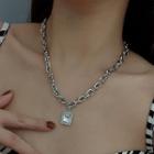 Rectangle Rhinestone Pendant Alloy Necklace 1pc - G2614 - Silver - One Size