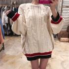 Striped Cable Knit Sweater Almond - One Size