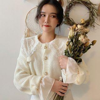 Lace Trim Blouse / Crew-neck Cardigan