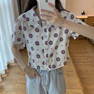Short-sleeve Floral Print Cropped Shirt