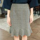 Glen-plaid Ruffle-hem Skirt