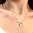 Hoop Pendant Layered Choker Necklace 1pc - Silver & Blue - One Size