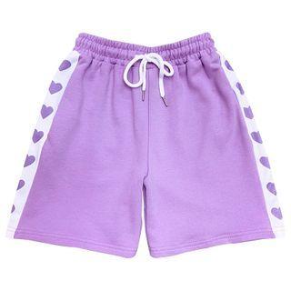 Heart Print Drawstring Shorts
