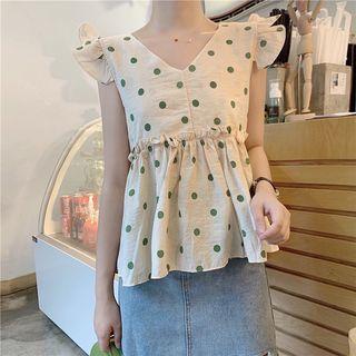 Ruffle-hem V-neck Dotted Tank Top