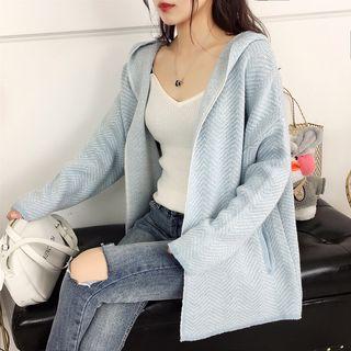 Herringbone Hooded Open-front Cardigan