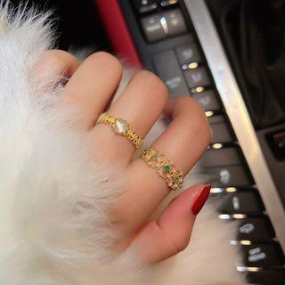 Rhinestone Open Ring / Faux Cat Eye Stone Open Ring / Set