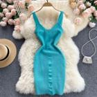 V-neck Knit Spaghetti-strap Dress