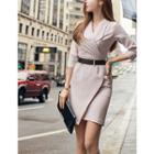 Collared Wrap-front Sheath Dress