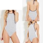 Striped Open Back Swimsuit