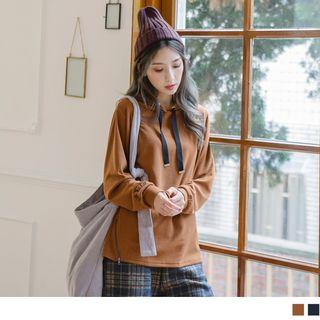 Drawstring Side-zip Plaid Lining Hoodie