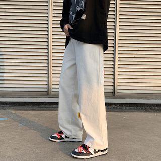Lettering Drawstring-cuff Wide Leg Sweatpants
