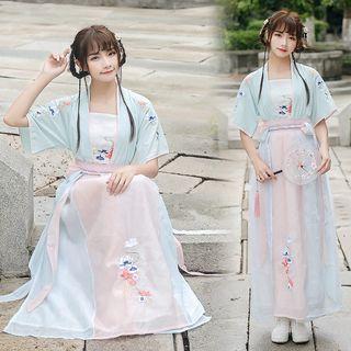 Embroidered Elbow-sleeve Hanfu Blouse / Camisole / Maxi Skirt / Set
