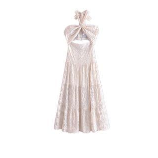 Halter-neck Cutout Tiered Midi A-line Dress