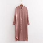 Long-sleeve Satin Midi Shirt Dress
