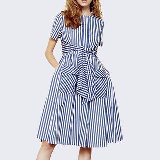 Striped Tie-front A-line Dress