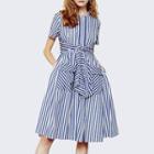 Striped Tie-front A-line Dress