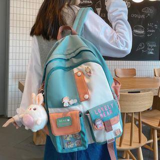 Color Block Lettering Paneled Backpack