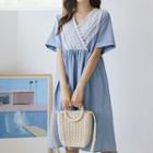 Lace-trim Denim Midi Empire Dress