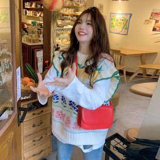 Ruffle Trim Floral Sweater Vest Floral - Off-white - One Size