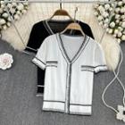 Short Sleeve V-neck Printed Cardigan