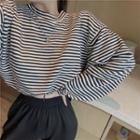 Long-sleeve Striped Cutout Back Top / Plain Harem Pants