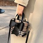 Plaid Bow Faux Leather Bucket Bag