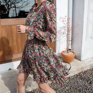 Smock-waist Floral Chiffon Shirtdress