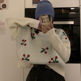 Cherry Accent Cropped Sweater