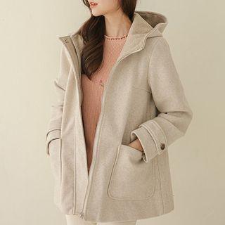 Hooded Zip-up Woolen Jacket