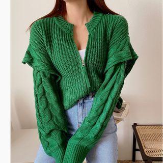 Zip-up Cable Knit Sweater