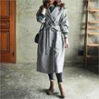 Houndstooth Long Trench Coat With Sash