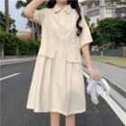 Elbow-sleeve A-line Shirt Almond - One Size