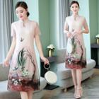 Short-sleeve Print Mandarin Collar Dress