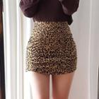 Ruched Leopard Micro Miniskirt