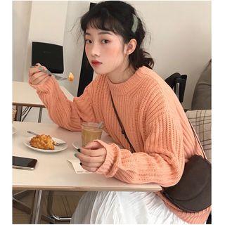 Rib-knit Sweater Orange Pink - One Size