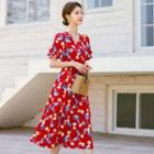 Layered-sleeve Floral Print Dress