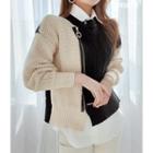Zip-up Two-tone Sweater Black & Ivory - One Size