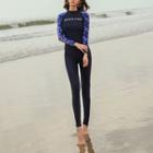Set: Printed-sleeve Rash Guard + Swim Bottom + Swim Pants