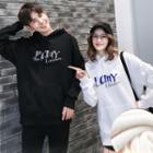 Couple Matching Fleece-lined Letter Print Hoodie
