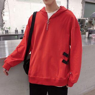Long-sleeve Buckled Zipped Hooded Pullover