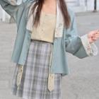 Open Front Jacket / Camisole Top / Plaid Skirt