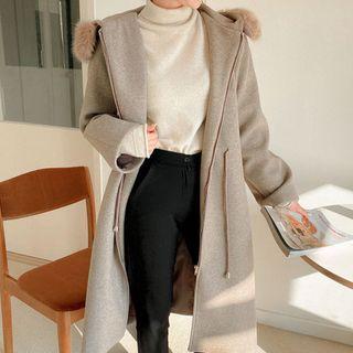 Plus Size Faux-fur Hooded Zip-up Coat