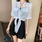 Set: Sheer Long Sleeve Shirt + Sleeveless A-line Dress As Shown In Figure - One Size