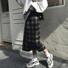 Plaid Midi Straight-fit Skirt Plaid - Black & Gray - One Size