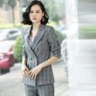 Double-breasted Plaid Blazer / Cropped Dress Pants / Set