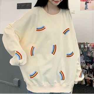 Loose Fit Long-sleeve Rainbow Printed T-shirt